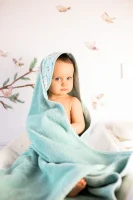 Hooded towel Printed Line Bubbles 100x100 Ceba Baby