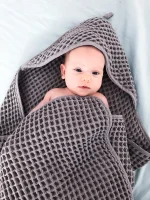 Hooded towel Waffle Line Ash 100x100 Ceba Baby