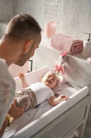 Hooded towel Waffle Line Silver Pink 100x100 Ceba Baby