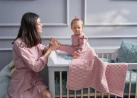 Kocyk dziecięcy Waffle Line Silver Pink 90x90 Ceba Baby