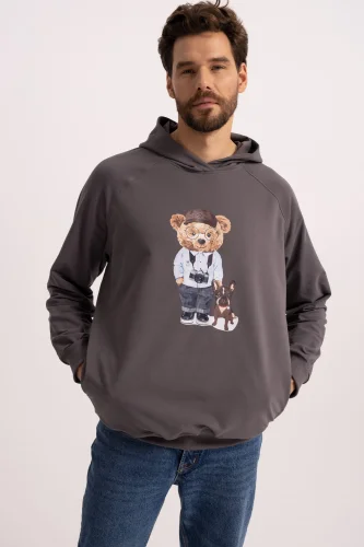 Bluza męska z kapturem (L/XL) Fluffy Puffy Steve grafitowa