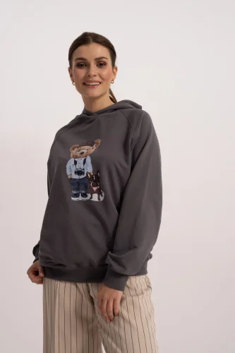 Bluza damska z kapturem (L/XL) Fluffy Puffy Steve grafitowa