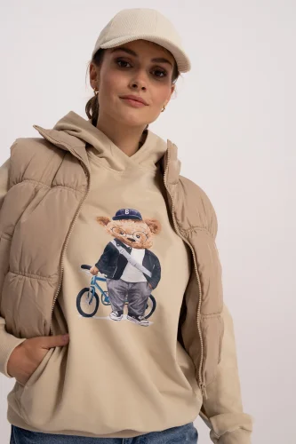 Bluza damska z kapturem (L/XL) Fluffy Puffy Bart beżowa