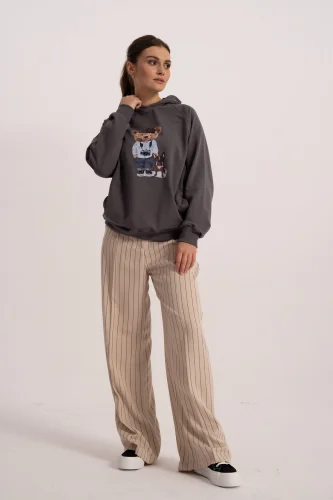 Bluza damska z kapturem (S/M) Fluffy Puffy Steve grafitowa